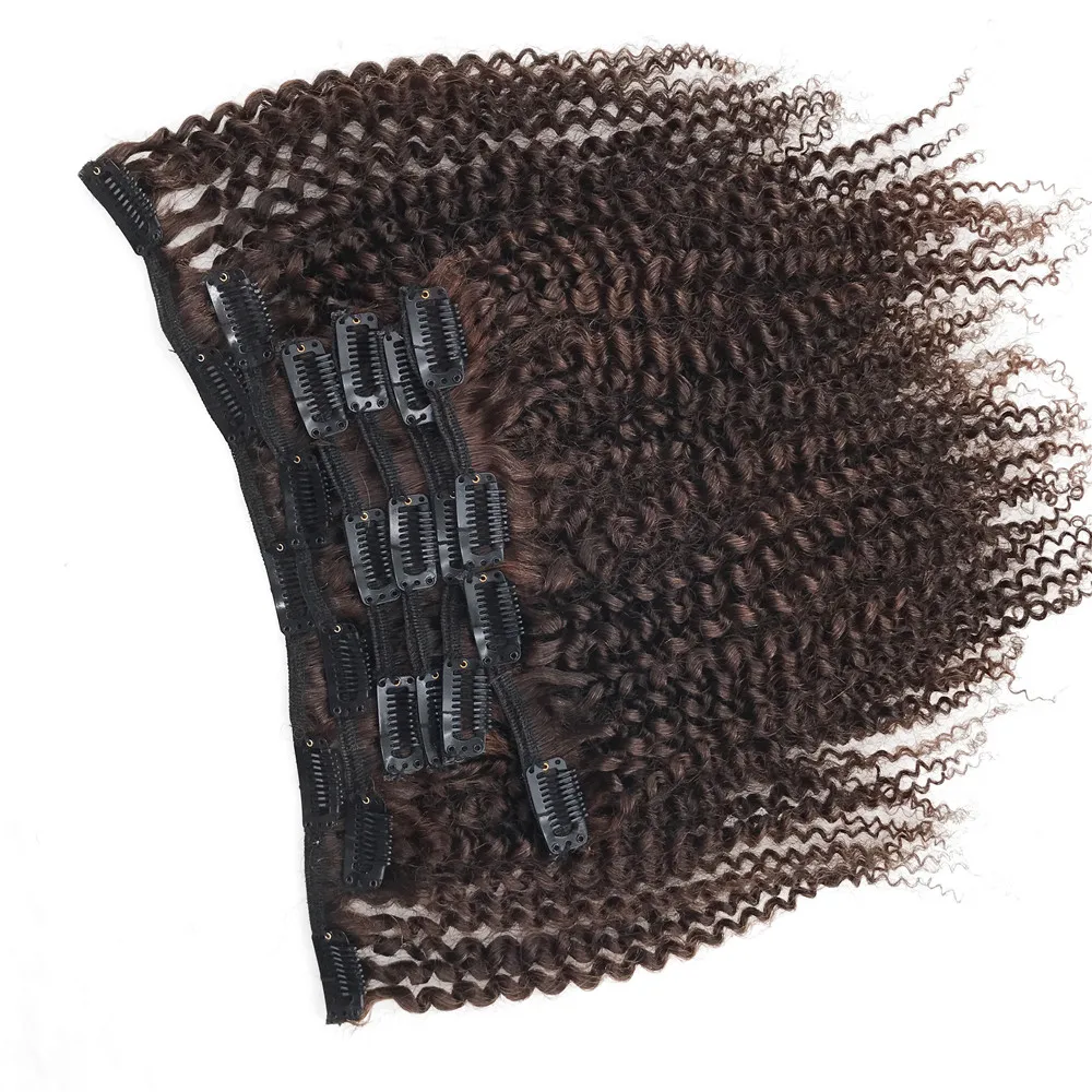 

Wholesale Brazilian Kinky Curly Clip in Hair Extensions #4 Medium Brown Clip ins for Black Women