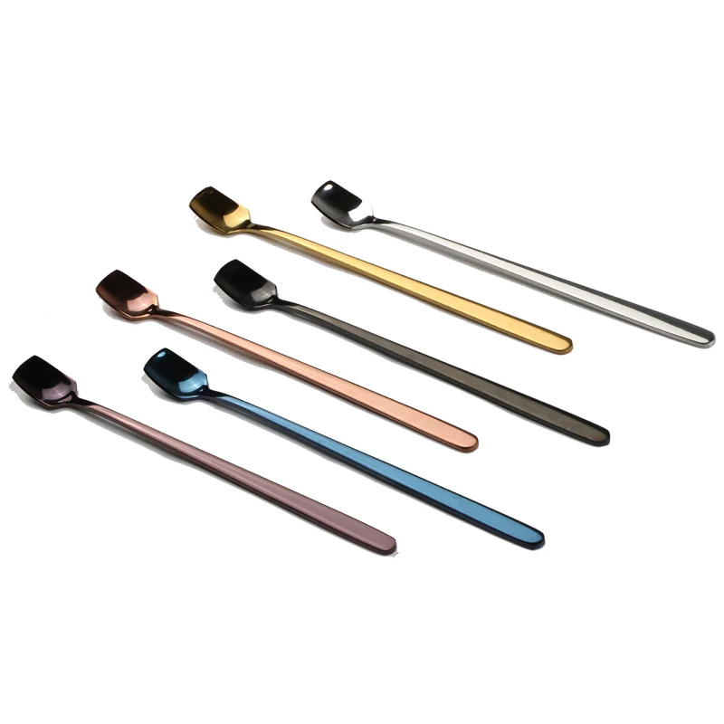 

Nice Colorful Stainless Steel 304 Long Handle Spoon for Dessert Ice Coffee Mixing, Silver/gold/rose gold/black/blue/purple