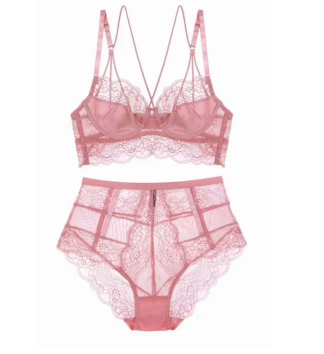 

2018 New Thin Pink Lace Womens Underwear Modern Lingerie Hot Sexi Girl Wear Bra Panty Set