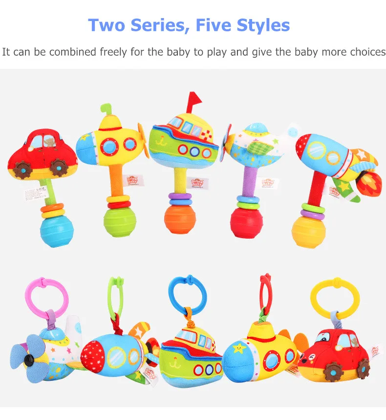Cartoon Vehicle Car Jitter Baby Car Seat Toy Stroller Rattle Wholesale