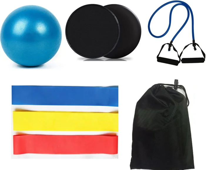 Customize Fitness Pack including exercise loop band, sliders, Pilates ball, resistance band with handles