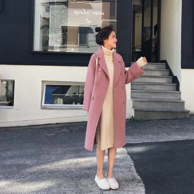 

oWaitmore coat design sense female niche autumn and winter high cold temperament small fresh thickened woolen overcoat women, N/a
