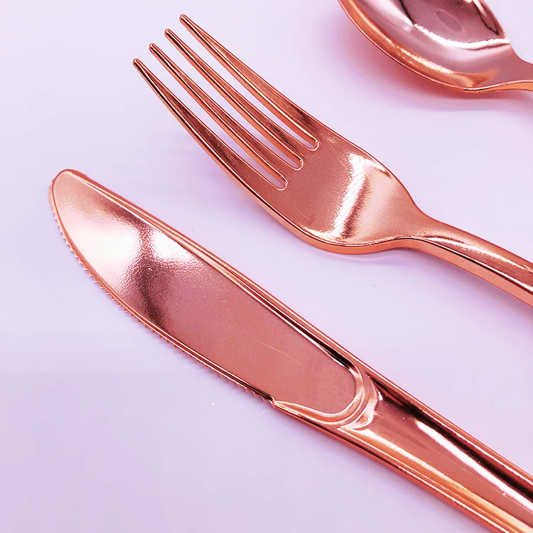 Heavy Duty Rose Gold Flatware Bulk Disposable Rose Gold Plastic