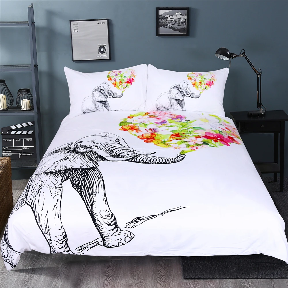 2018 Hot Selling Elephant Bed Cover Set Mandala Bedding White