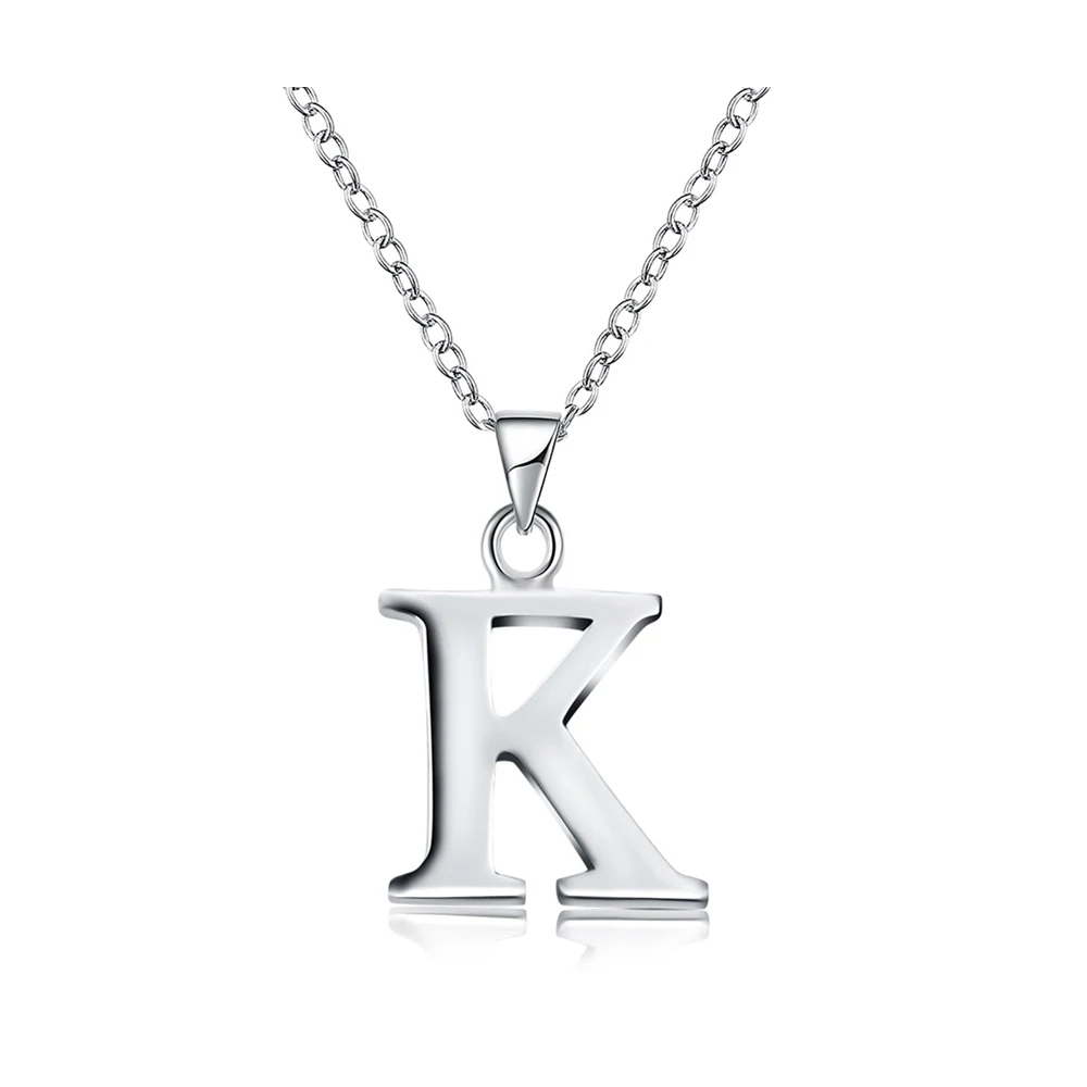 

K Necklaces Pendants Alphabet Letter Layering Necklace for Women Men Dainty Brass Silver Color Boho Charm colar feminino CN974, Silver plating