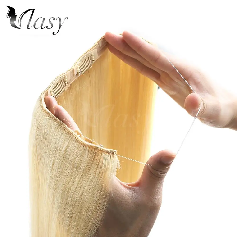 Vlasy Premium Straight Easy GoingDouble Drawn Secret Hair Wire Halo Hair Weft Extensions