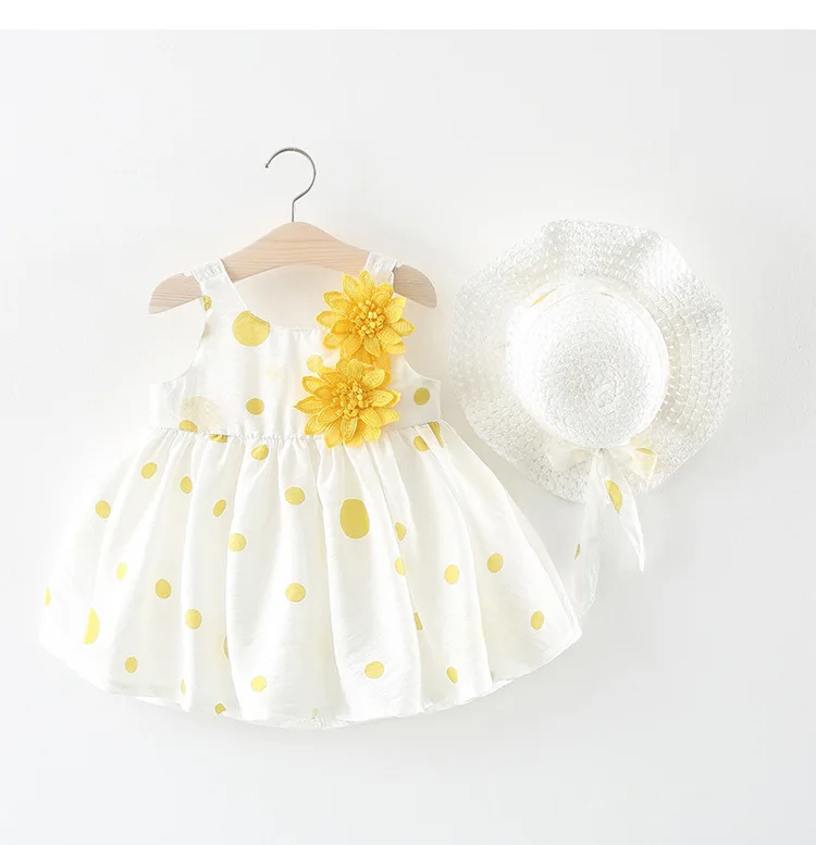 

polka pattern costumes fancy yellow flower baby dress with hat