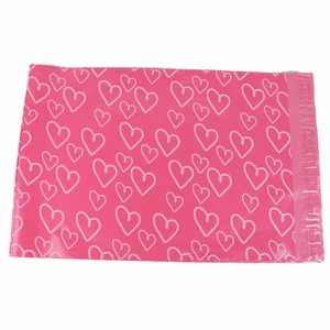 Pink Print Love Polybag Envelope Mailing Bag Heart Shaped Mailer Postal Express Courier Bag Packaging Jewelry Cloth Bag