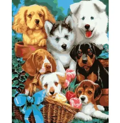 

1225 Happy Dogs Basket - Paint by Numbers Kits for Adults DIY