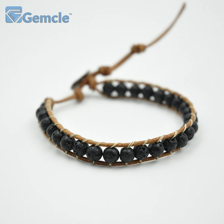 

GC-BC0127 Bohemian 6mm Lava Rock Boho Wrap Bracelet, As picture