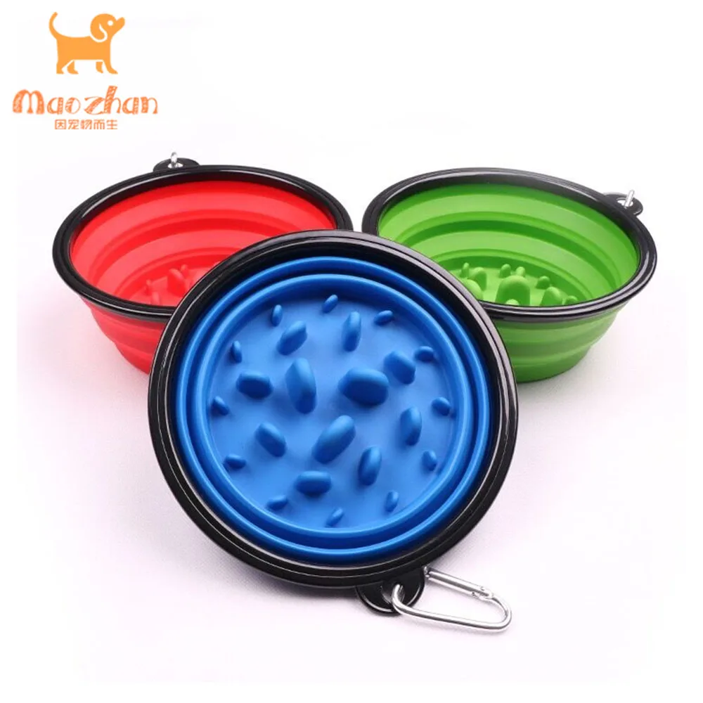 

New Portable Pet Dog Foldable Collapsible Silicone Slow Feeding Bowl