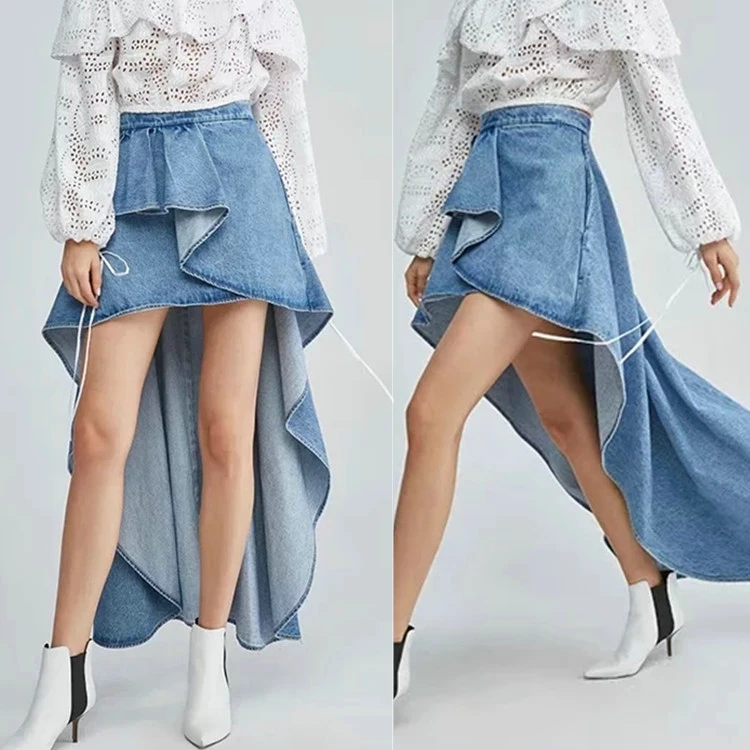 ruffle waist denim skirt