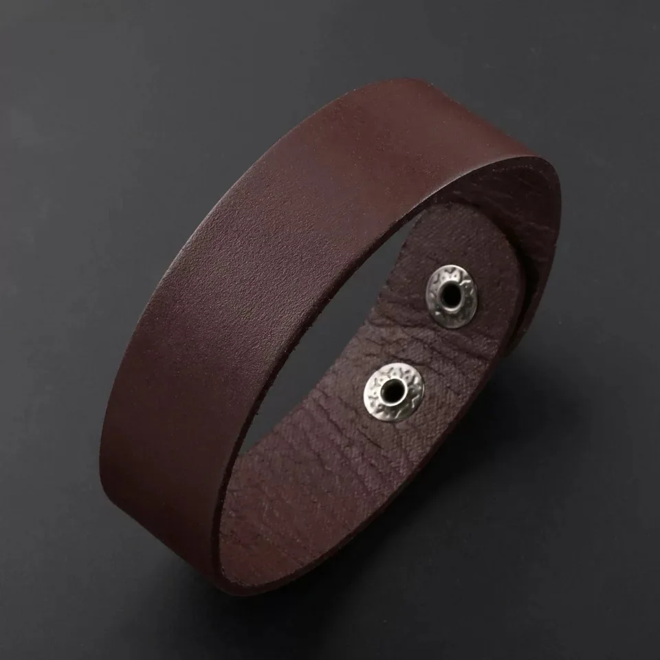 

Hot Sale Stylish Alloy Smooth Men Punk Style Leather Bracelet, As picture