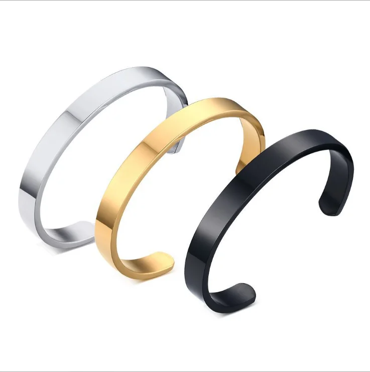 

RINNTIN OTB301 Custom Name 14k 18K Gold Stainless Steel Jewelry Wholesale Engraved Cuff Bangle Men Bracelets