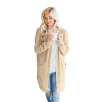 

Wholesale Fashion Stylish Long Sleeve Pocket Long Popcorn Cardigan Women