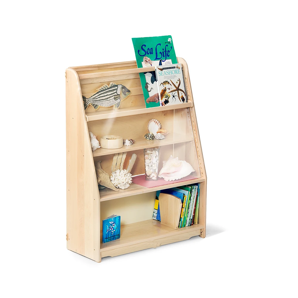 Kindergarten Wooden Bookshelf Montessori Kids Toy Storage Book Shelf