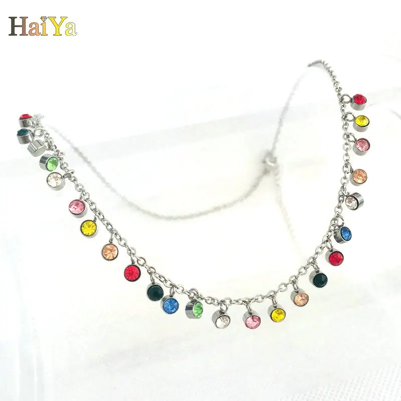 

2019 new design stainless steel jewelry Gold plated rainbow diamond drop necklace, Rose gold