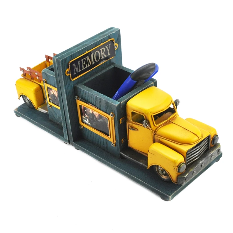 Vintage Truck Model Antique Office Stationery Tabletop Ornaments Metal Craft Gifts Bookcase Holder Bookend Pen Holder