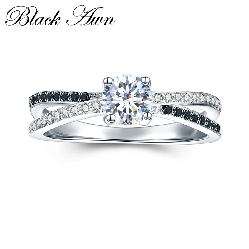 

[Black Awn] 925 Sterling Silver Jewelry Trendy Wedding Rings for Women Engagement Ring Femme Bijoux Bague Rings for Women C009