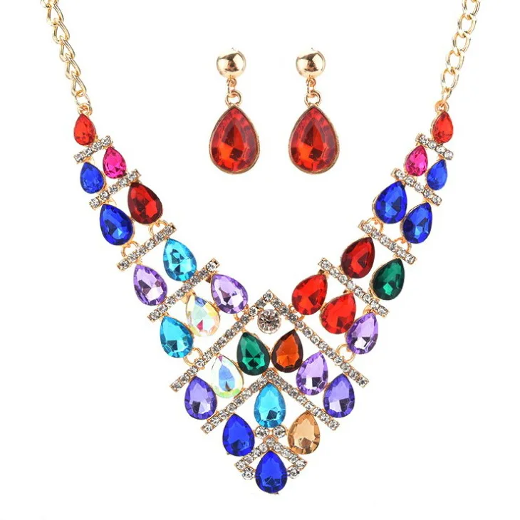

Big Multicolored Jewelry Sets Necklace Earrings Set Party Gift, N/a
