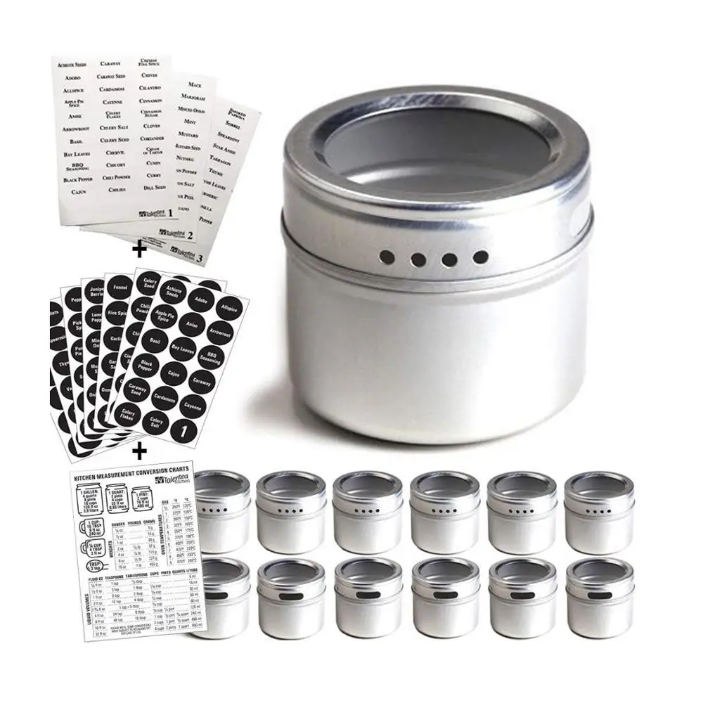 
Newest kitchenware magnetic spice tins containers sets stainless steel spice jar with label  (60792325057)