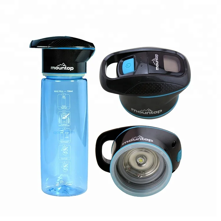 

New Arrival Eco-friendly 750ml Free Sport Bottle UV Purification Water Bottle with SOS LED Light, Blue