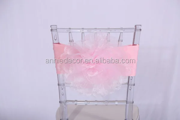 Fancy pink organza flower wedding chair cover sashes