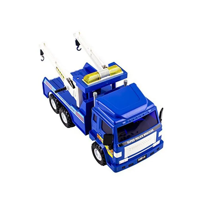 with Double Hooks AMPERSAND SHOPS Kids Big Heavy Duty Wrecker Tow Truck Police Toy with Friction Power 