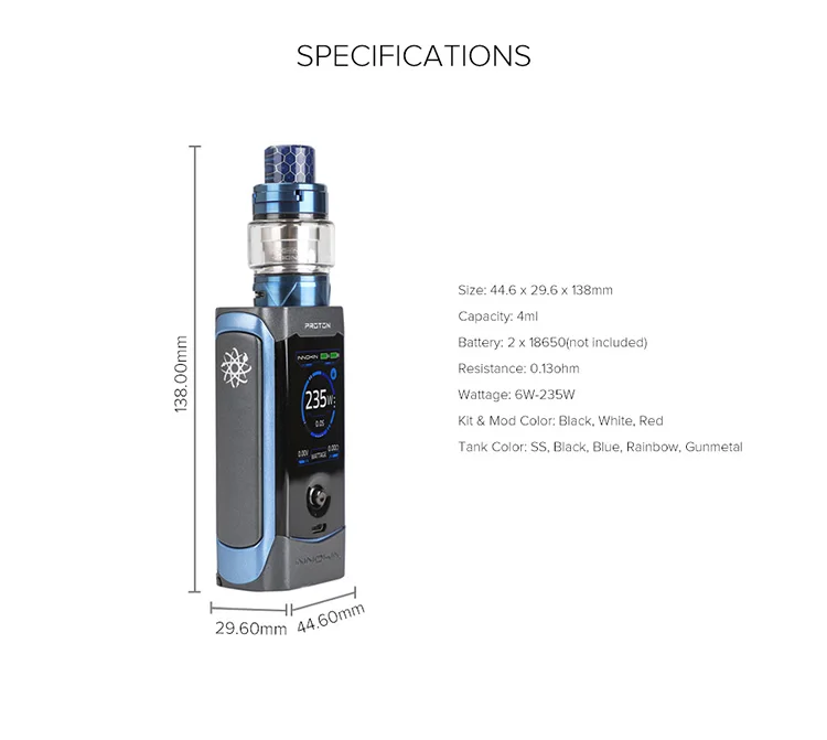 2018 1.45 TFT Screen with Superior Longevity  Innokin Proton Plex 235W tc starter kit