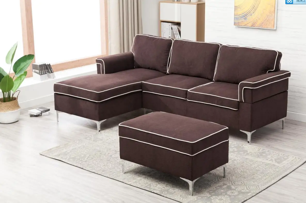 Latest Modern Living Room Contrast Piping Storage Ottoman Sofa Set Sofa