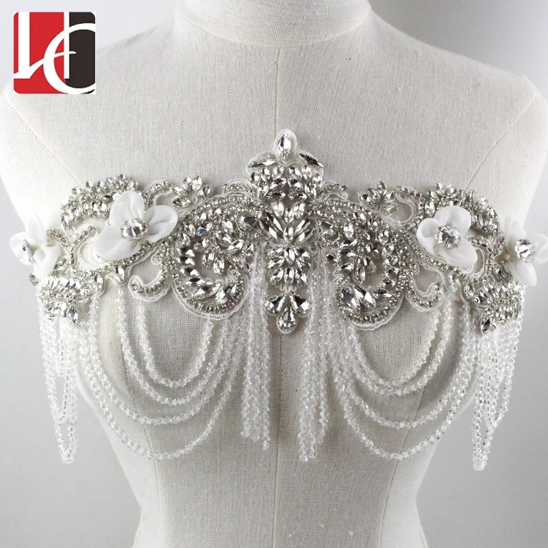 

HC-4981 Hechun shiny wedding dress bodice rhinestone applique belt, Clear