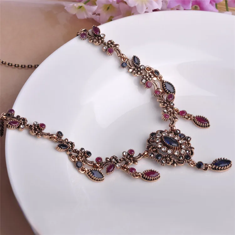 

Newest Wholesale Turkish Exquisite Sculpture Handmade Carved Flowers Luxury Royal Choker Jewelry Antique Gold Necklace