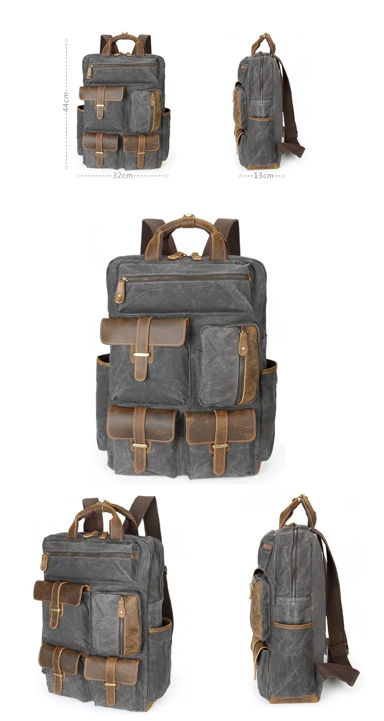 2018 Popular vintage elegant designer stylish men waterproof waxed canvas outdoor travelling backpack bag rucksack bagpack