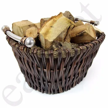 Large Wicker Log Basket Storage Carrying Firewood Fireplace Toy