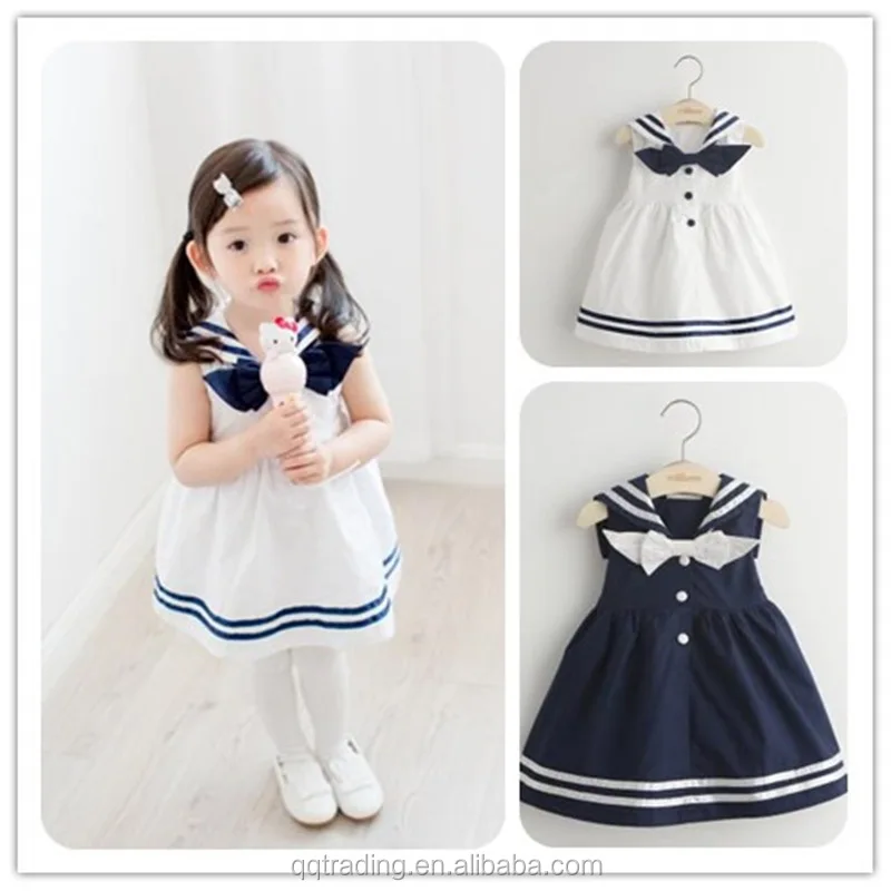 

Navy uniform 2019 baby girl party summer dress children frocks designs,dress, As photos