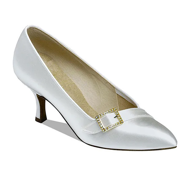 

high heel shoes simple pumps with white satin material/rhinestones elegant dance shoe for wome /girl