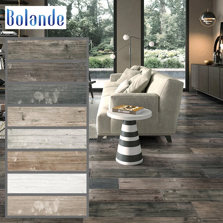 
Bolande matt surface non-slip wood look porcelain tiles brown grey white indoor wooden look antique glazed tile 