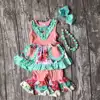 girls Summer outfit baby floral mint coral clothes cotton pocket boutique ruffles clothes kids wear sets matching accessories