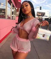 

women fashion clothing pink ruffle crop top and short 2 piece set