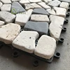 Tumbled pebble stone mosaic tile with pedestal system for deck and paver