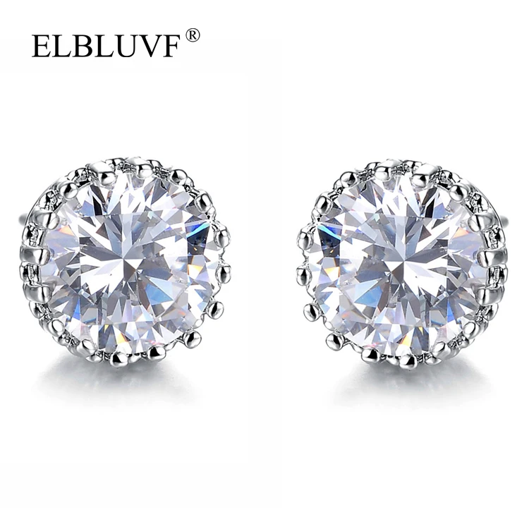 

ELBLUVF Free Shipping Copper Alloy Jewelry Fashion Flower Shape Big Zircon Earrings, Steel color