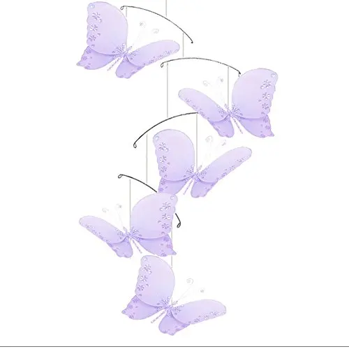 Butterfly Mobile Purple Lavender Twinkle Nylon Mesh Butterflies Mobiles Decorations Decorate Baby Nursery Bedroom Girls Room Ceiling Decor Birthday Party Baby Shower Baby Crib Hanging Mobile 3D Art