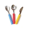 3 pcs Building Block Kids Cutlery Sets Spoon Fork and Knife Silicone Handle Stainless Steel Utensils Flatware