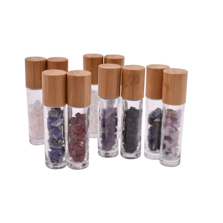 

2022 trending products nature fancy gemstone jade empty perfume roll on bottle with bamboo cap