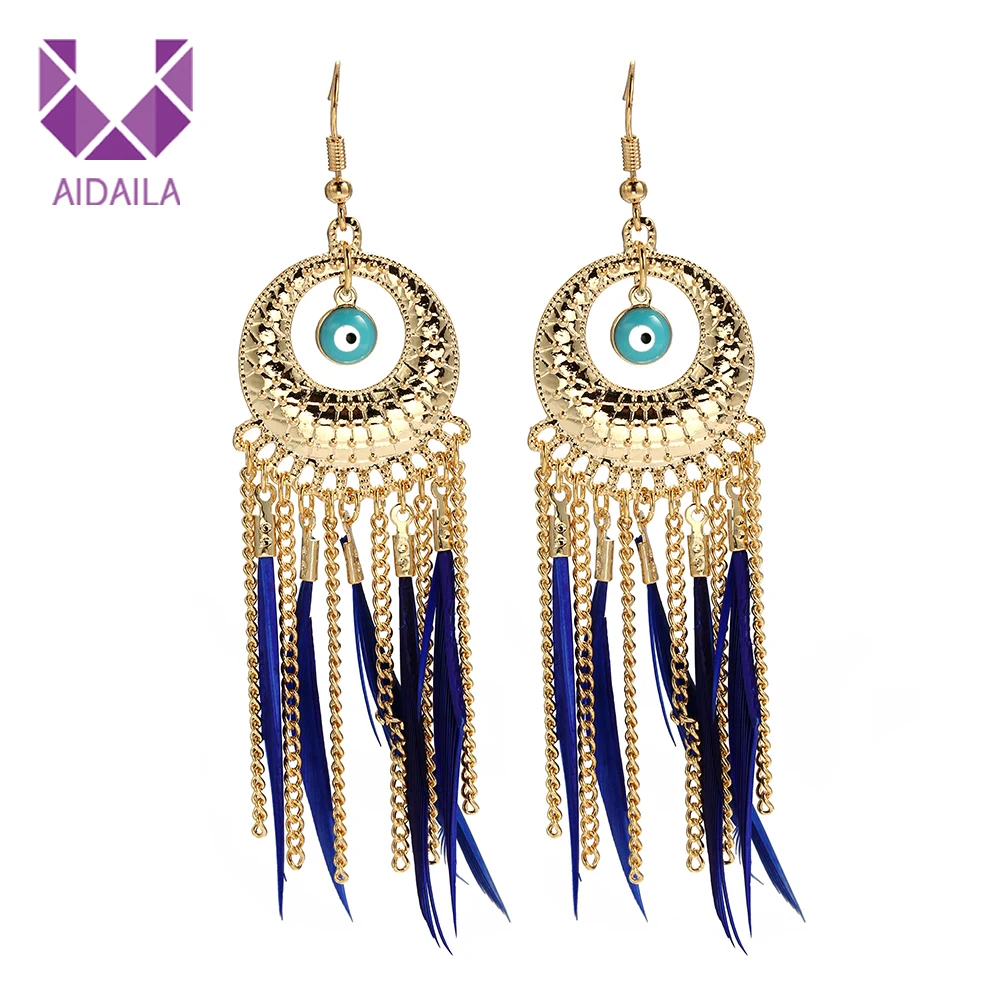 

AIDAILA Charm Jewelry Bohemian Long Feather Tassel Earrings, Blue