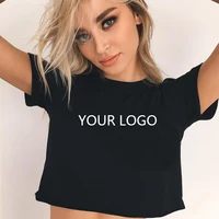 

Custom logo Summer Women Sexy TShirt Print Black T shirt Women Short Sleeve Crop Top