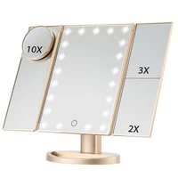 

Desktop foldable makeup mirror with LED lights and sensor Travel Makeup Mirror Lighted LED Mirror