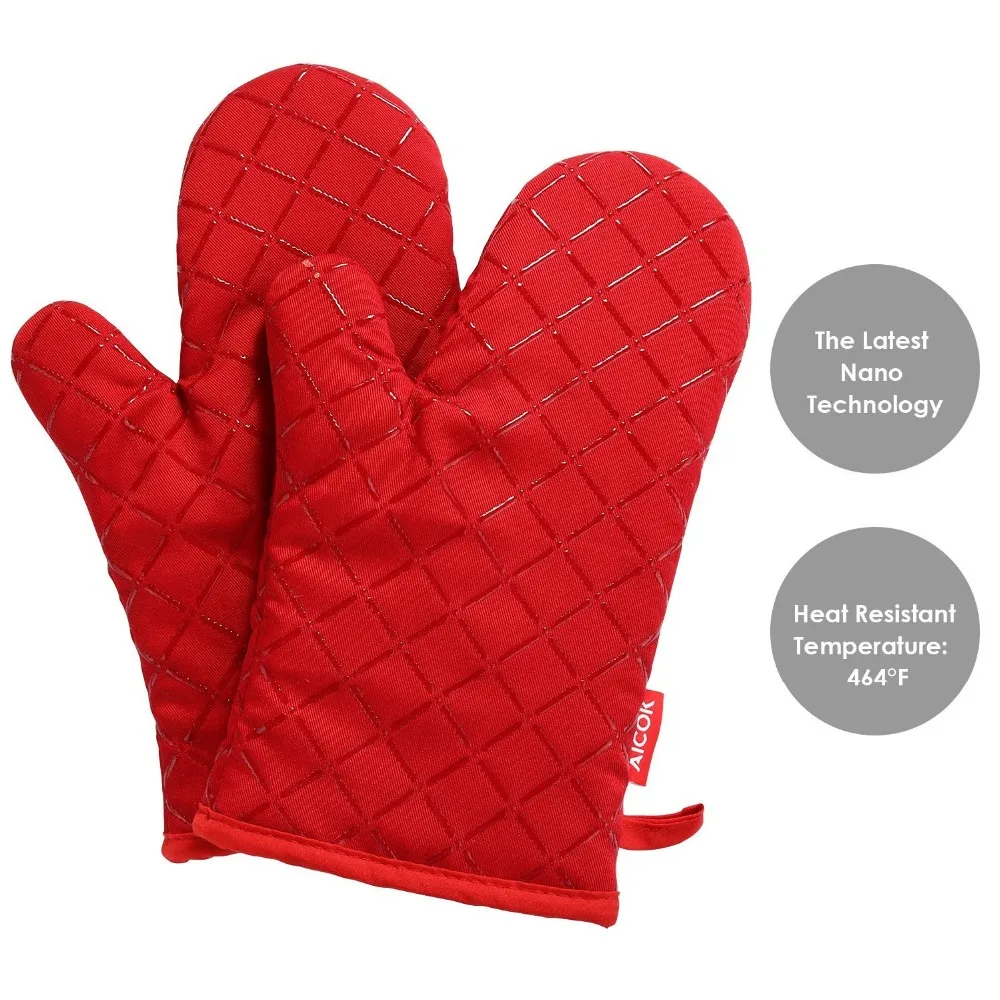 
Wholesale Red Non-Slip Heat-Resistant Silicone Kitchen Cooking Lattice Double Oven Gloves 