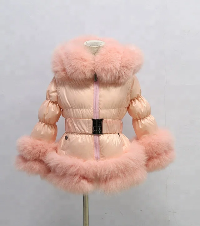

Kid's Winter Navy Real Fox Fur Down Coat Puffer Fur Jacket, Navy;accept custom color service