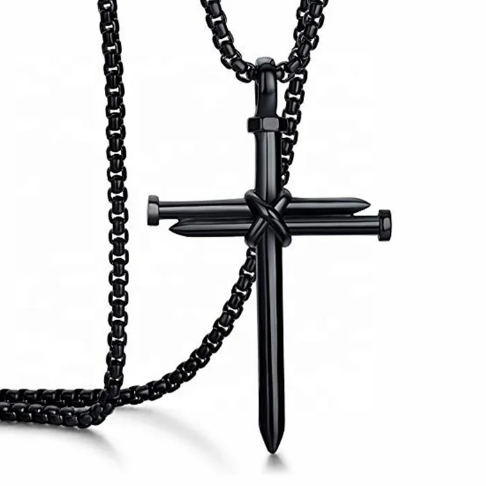 

MECYLIFE Jewelry Mens Fashion Nail Cross Necklace Personalized Stainless Steel Charm Pendants MEN'S, Steel,gold,black